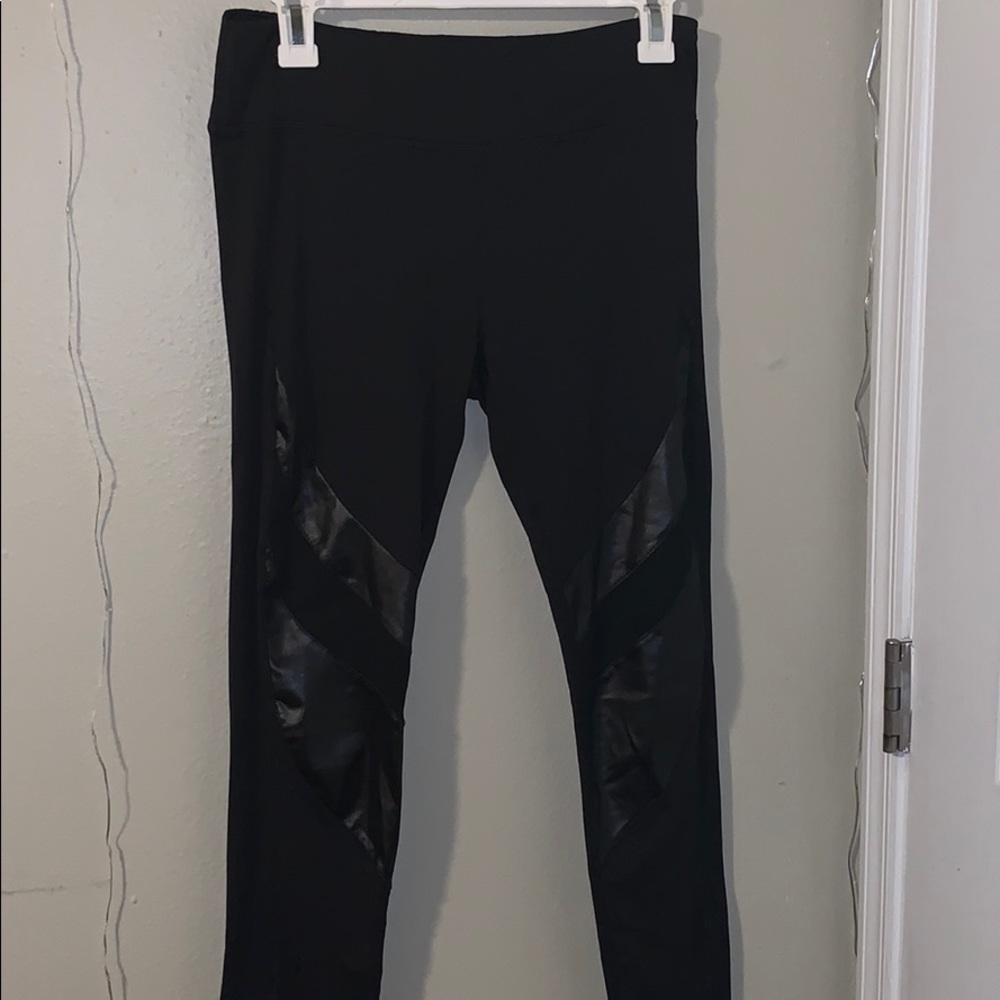 Black leggings with faux leather panels